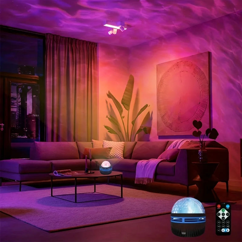 RGB Projection Night Light with Remote Control, USB 5V LED Lamp with Removable Shade in Aurora or Water Ripple Options for Bedroom, Game Room and Party Decor