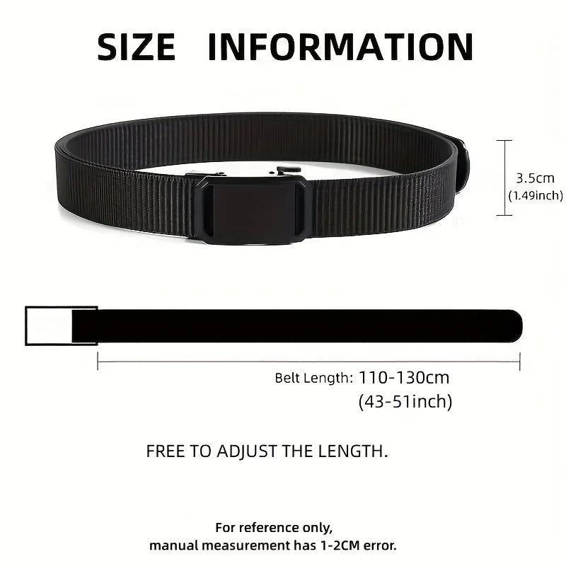 Men's Canvas Belt with Automatic Buckle, 120cm Tactical-Style Pants Belt in Gray, Black, Light Brown or Green for Casual Outfits and Everyday Workwear