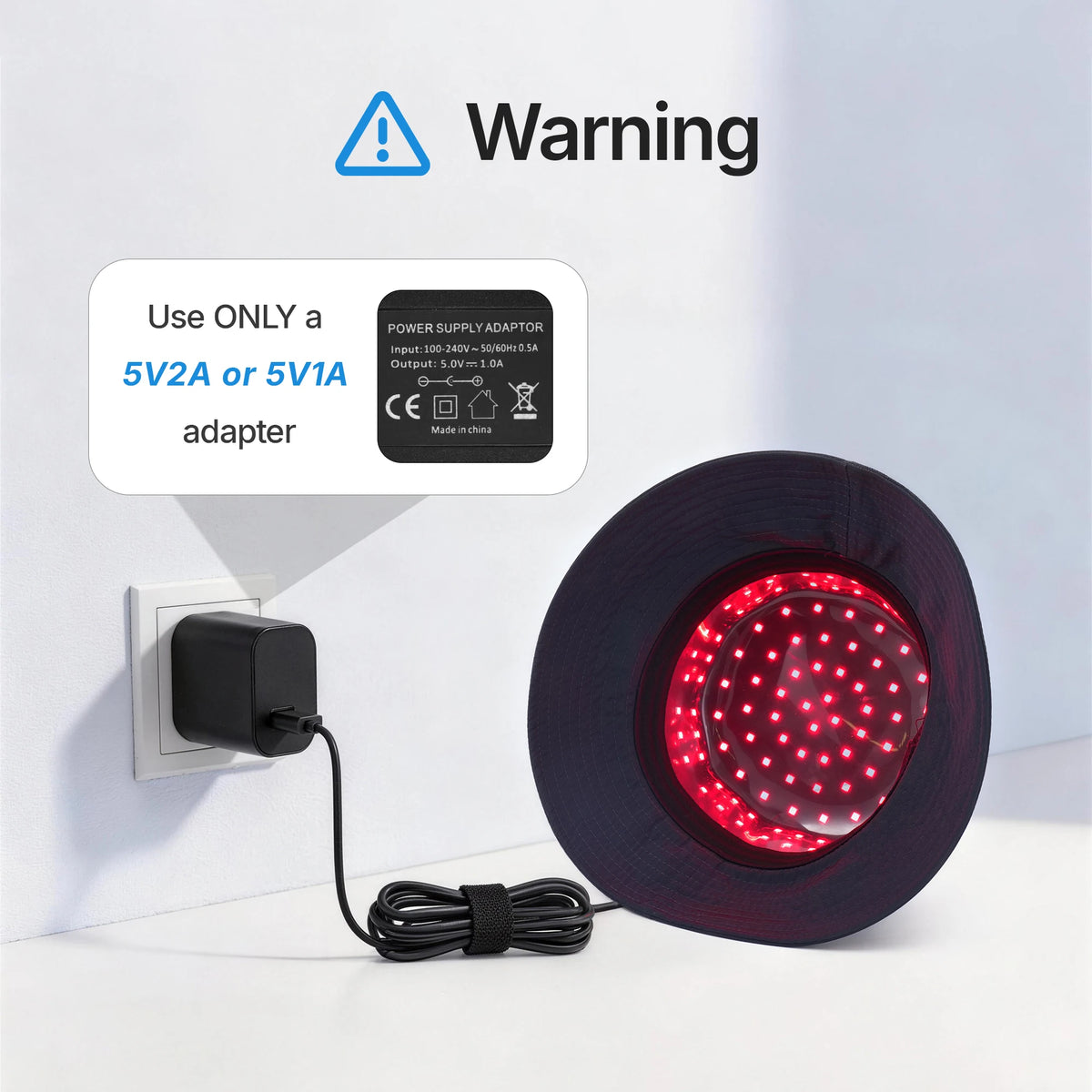 LED Scalp Care Bucket Hat Hello Face T100 with 336 Red and Near-Infrared LEDs, Three Light Modes and Separate With-Controller or Hat-Only Set Options