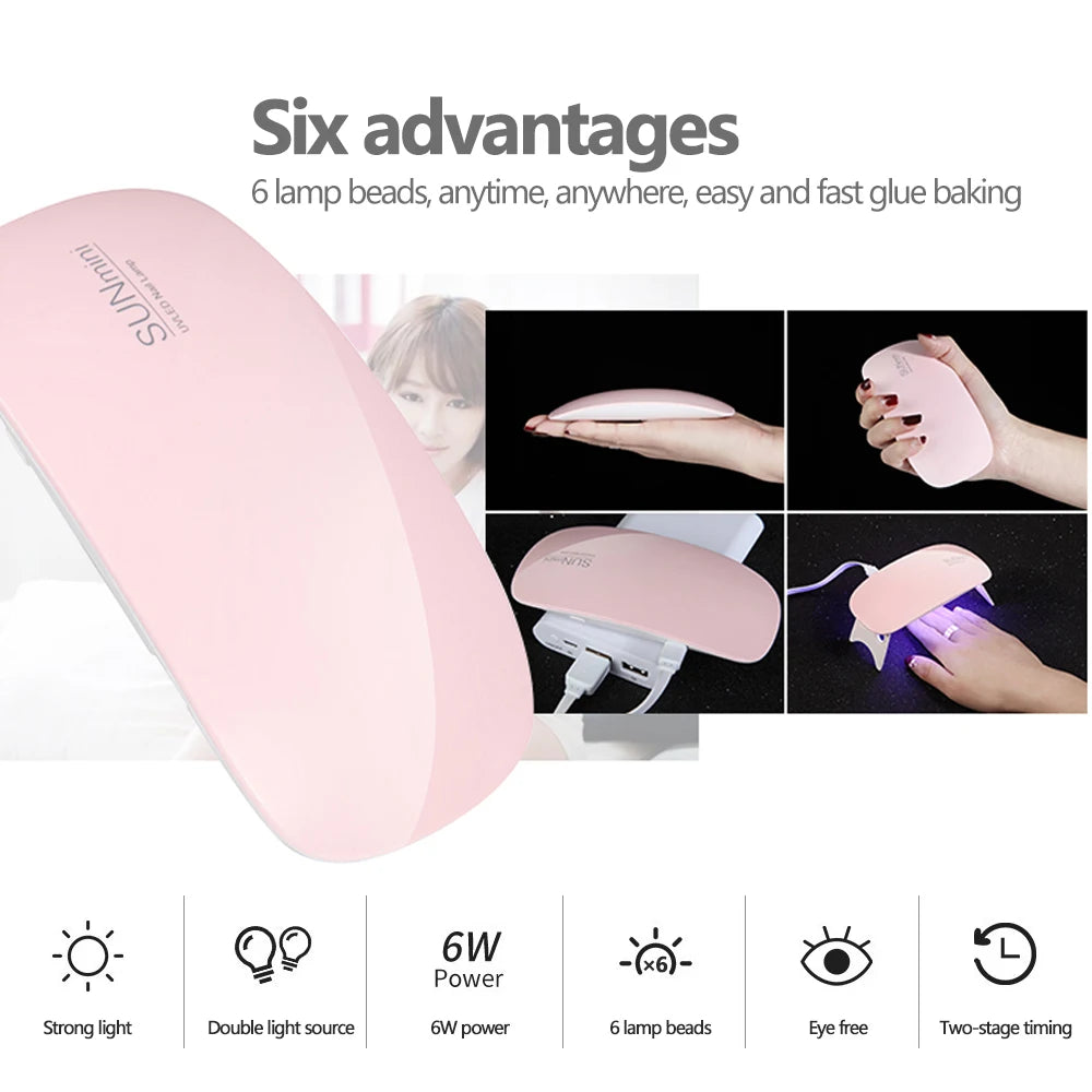 Mini UV LED Nail Lamp by LINMANDA, Portable 6W USB Gel Polish Curing Light with 45s and 60s Timer Settings in Pink and White Option Labels
