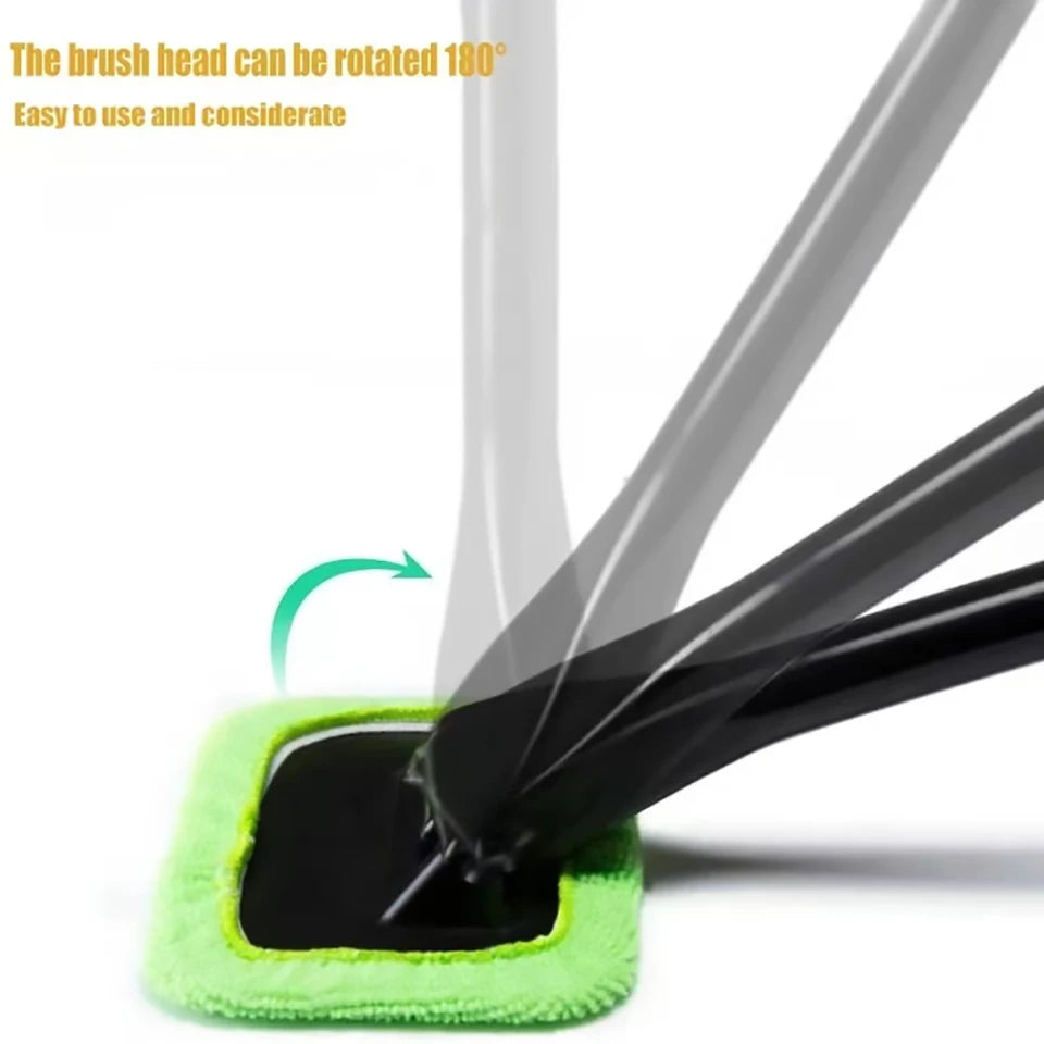 Car Windshield Cleaning Wand with Washable Microfiber Bonnet and Long Handle for Interior Auto Glass Care, Color Choices and Blue Three-Cloth Option