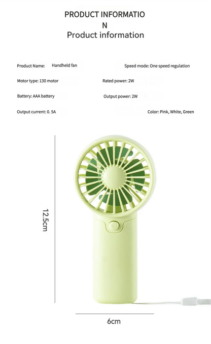 Pocket Handheld Fan with Listed AA Battery Power, Lightweight Mini Personal Airflow Fan in White, Green or Pink Without Batteries for Daily Carry