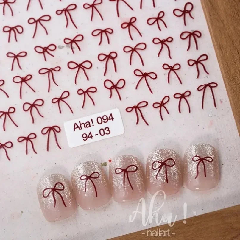 Bow Nail Stickers, 1 Sheet of 3D Mini Ribbon Bowknot Decals for Kawaii Y2K Nail Art, Natural and Artificial Nail Decoration, DIY Home or Salon Manicures