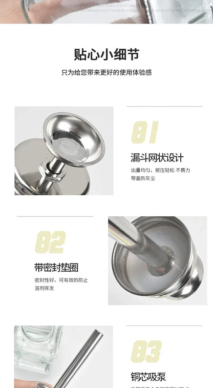 Glass Nail Liquid Pump Bottle 180ml, Empty Press-Top Dispenser for Compatible Manicure Cleansing Liquids and Nail Polish Remover at Home or Salon Stations