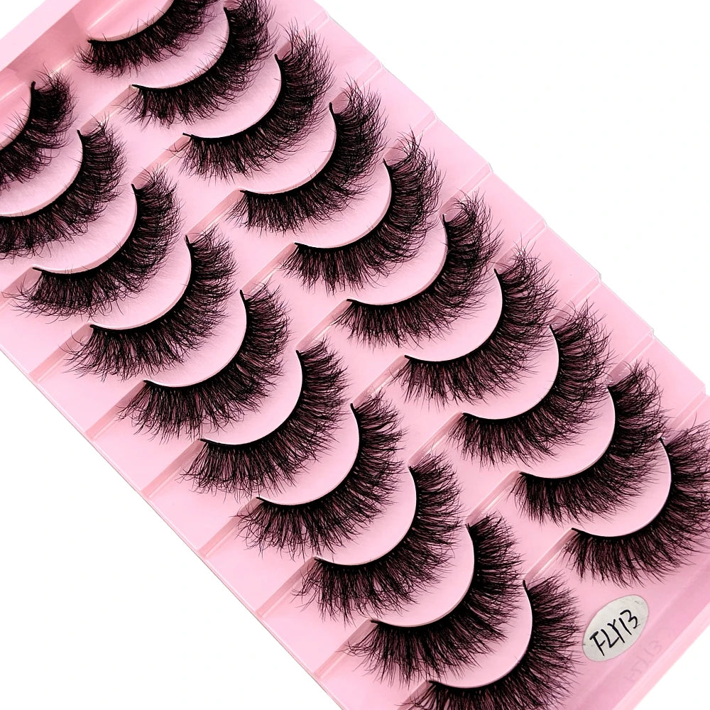 Faux Mink Strip Eyelashes in Ten-Pair Style Options, Synthetic Lash Fibers with Black Cotton Band Reference and Eighteen Codes for Everyday or Occasion Makeup