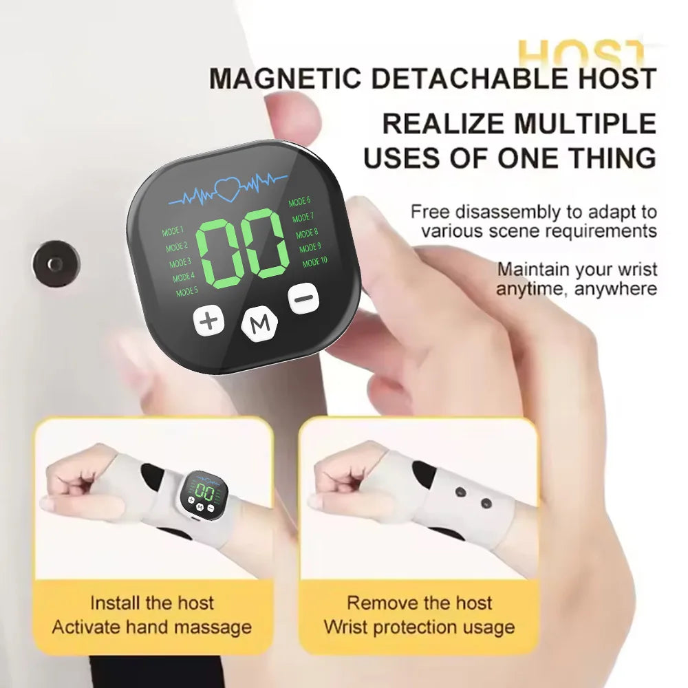 Compression and Vibration Wrist Massager with Five Listed Compression Levels and Three Vibration Levels, White or Light Blue USB Type-C Device for Adult Relaxation