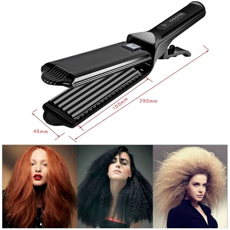 1.5 Inch Hair Crimper with Tourmaline Ceramic Coated Plates, Corrugated Wave Styling Iron for Home and Salon with US Plug and Box Options