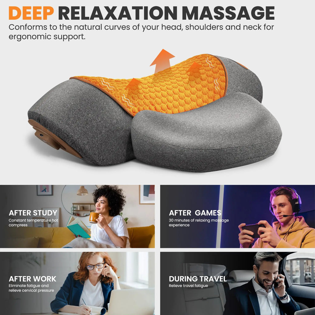 Heat and Vibration Neck Pillow with Listed Three-Level Settings and Slow-Rebound Core, Electric Personal-Care Support in Massage and Traction-Labeled Options