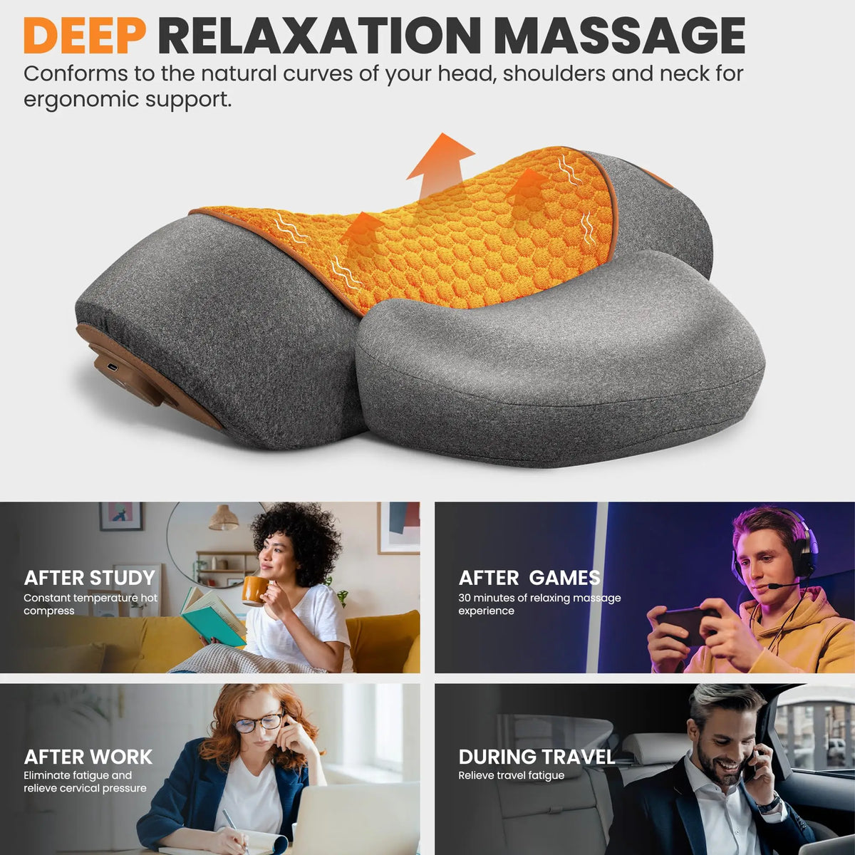 Heat and Vibration Neck Pillow with Listed Three-Level Settings and Slow-Rebound Core, Electric Personal-Care Support in Massage and Traction-Labeled Options