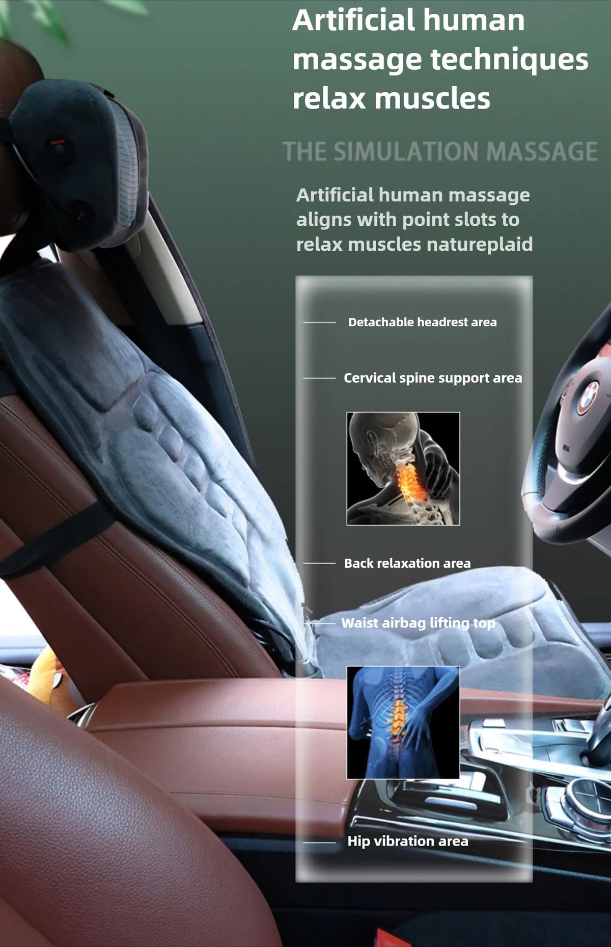 Massage Seat Cushion Options with Listed Heat, Vibration and Lumbar Airbag Features, Basic Flannel, Basic or Upgraded Selections for Home Office Relaxation