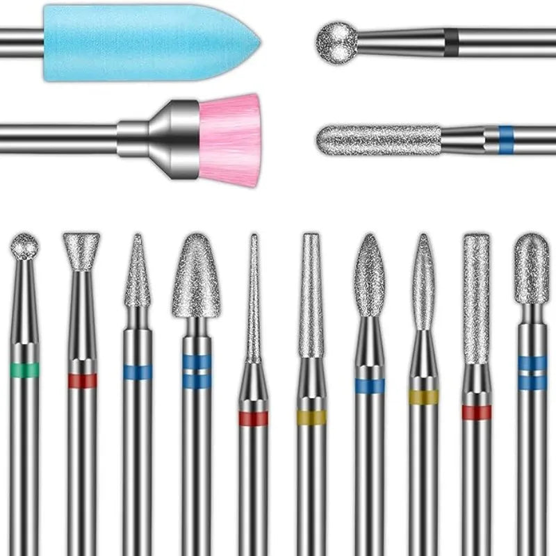 Nail Milling Cutter Set with Listed 13-Piece Assortment, Rotary Polishing Head Accessories for Compatible Manicure Machines in Twelve Numbered Options