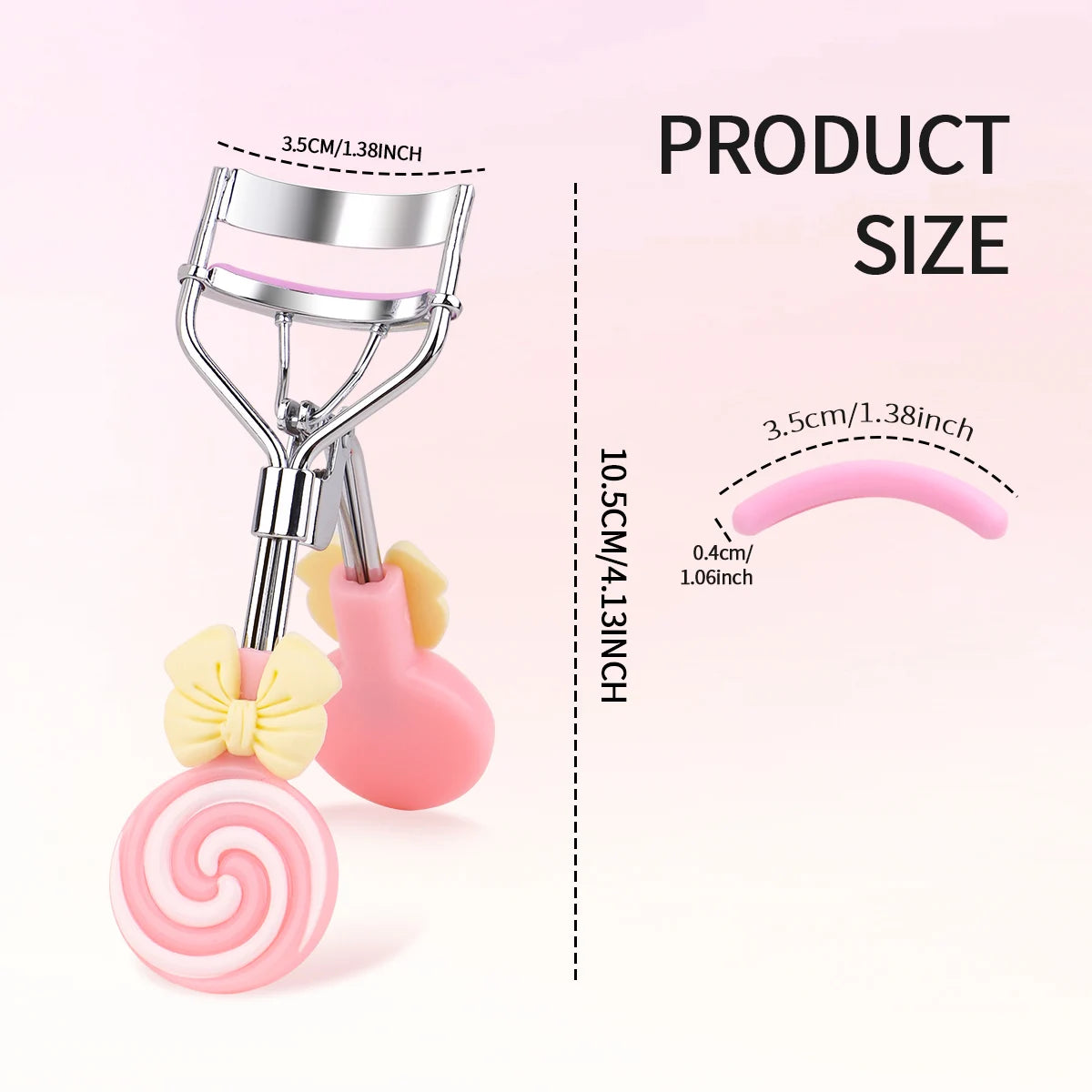 Lollipop Handle Eyelash Curler for Beginner Makeup Routines, Pink or Yellow Lash Curling Tool with Replaceable Strip Design and 1/6/16pcs Options