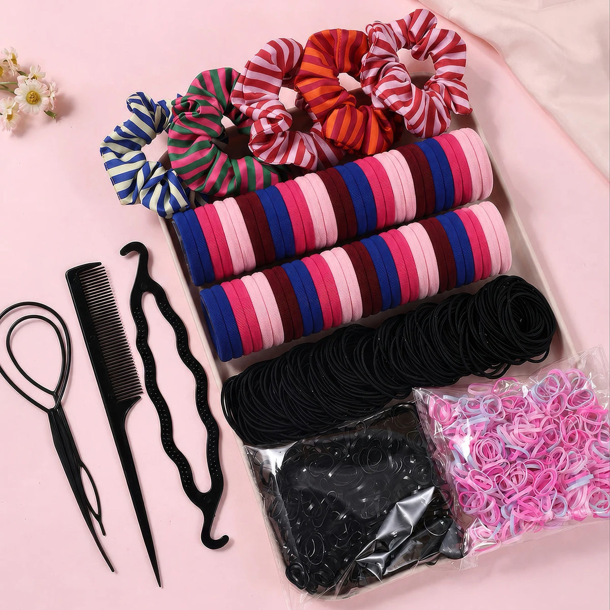 Hair Accessories Set for Women, Twelve Color and Pattern Options with Scrunchie and Ponytail Tie References for Everyday Buns and Outfit Coordination