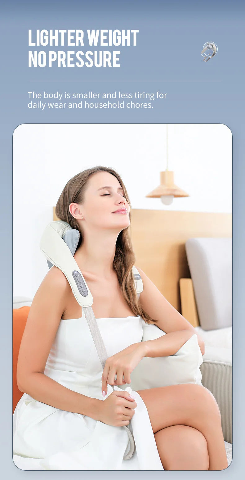 Rechargeable Neck and Shoulder Massage Shawl with Listed Two Modes, Adjustable Straps and Back Buckle, 20W or 26W Kneading Models in White, Grey and Brown Options