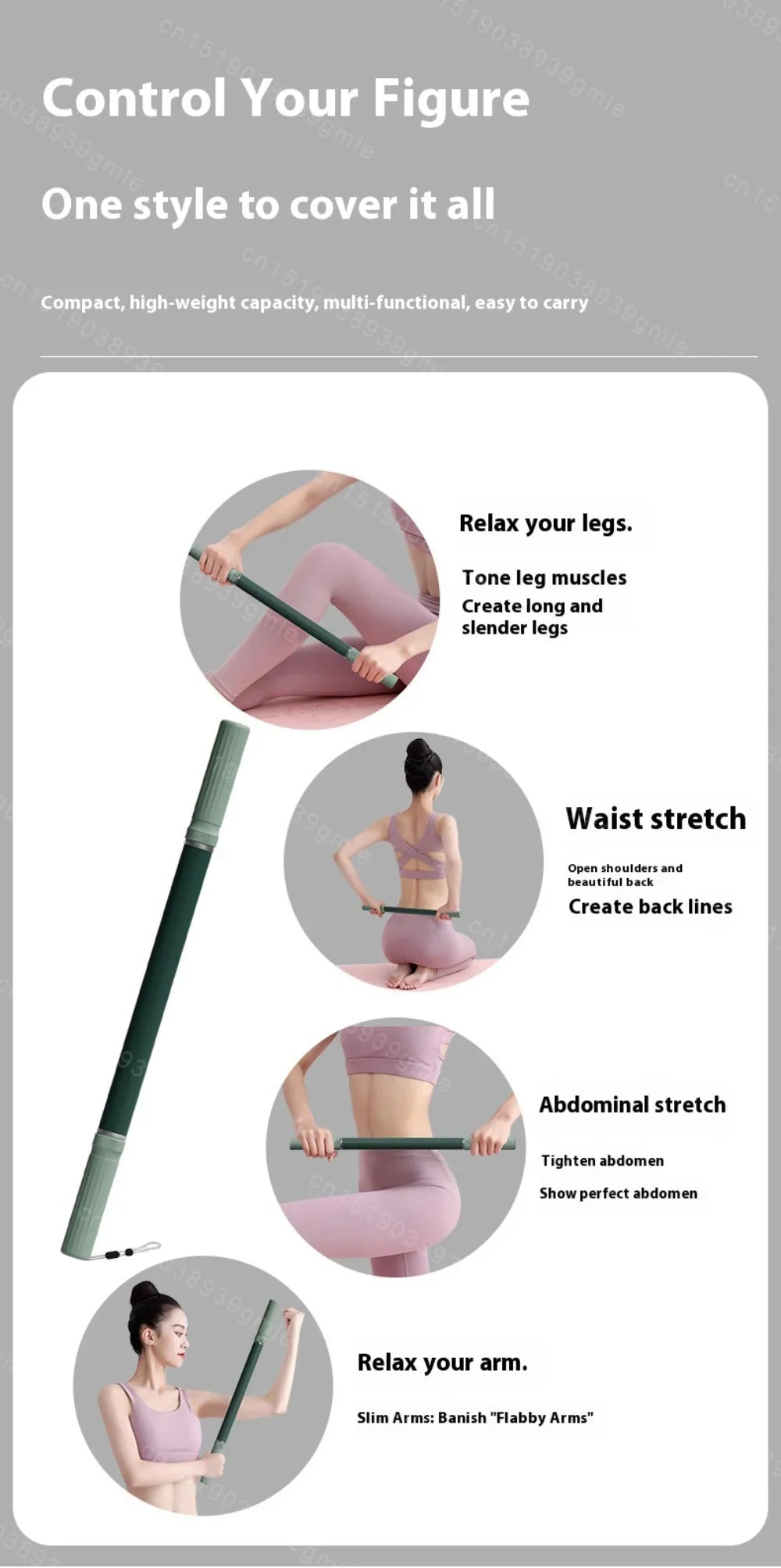 Yoga Fascia Massage Stick, 57cm Extended Handheld Muscle Roller in Green or Purple for Adult Fitness and Gentle Leg Massage Routines at Home