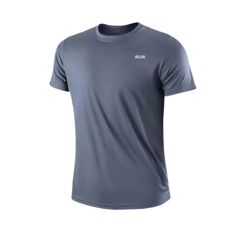 Men's Round Neck Workout T-Shirt with Short Sleeves, Listed Quick-Dry Moisture-Wicking Lightweight Gym and Running Top in Eight Colors, Asian Sizes M to 4XL