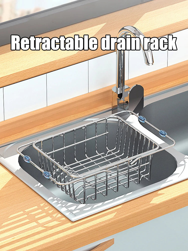 Telescopic Sink Drain Basket, Stainless Steel Expandable Dish Drying Rack with Medium or Large Size Options for Kitchen Cups, Plates and Produce Rinsing