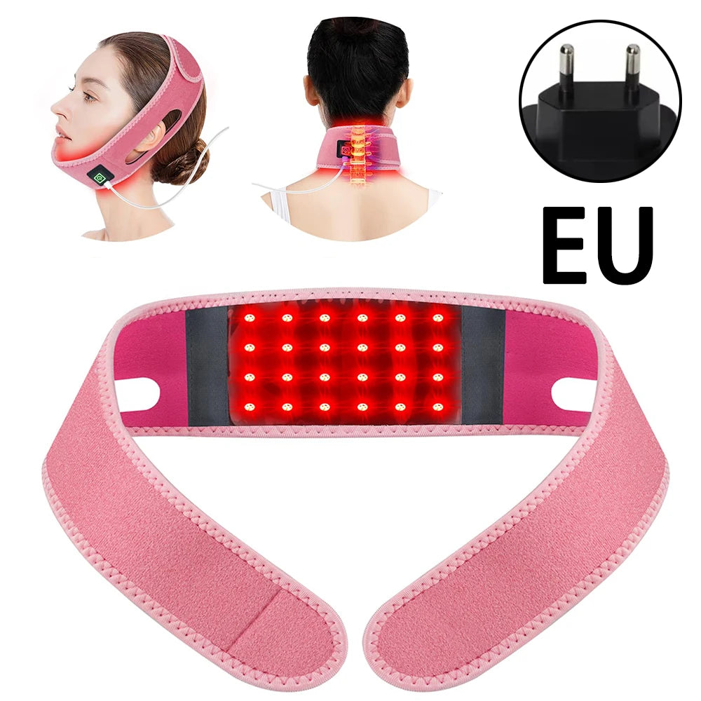 Red Light Chin and Neck Wrap for Home Personal Care, Fabric Design with Listed 660nm and 850nm Light References, Three Colors and US or International Plug Options