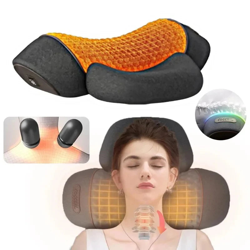 Heat and Vibration Neck Pillow with Listed Three-Level Settings and Slow-Rebound Core, Electric Personal-Care Support in Massage and Traction-Labeled Options