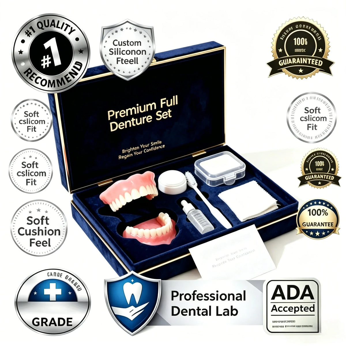 2026 NEW Natural-Looking Silicone Full Denture Set (Upper & Lower) – Soft, Comfortable Fit for Daily Oral Care, for Men & Women