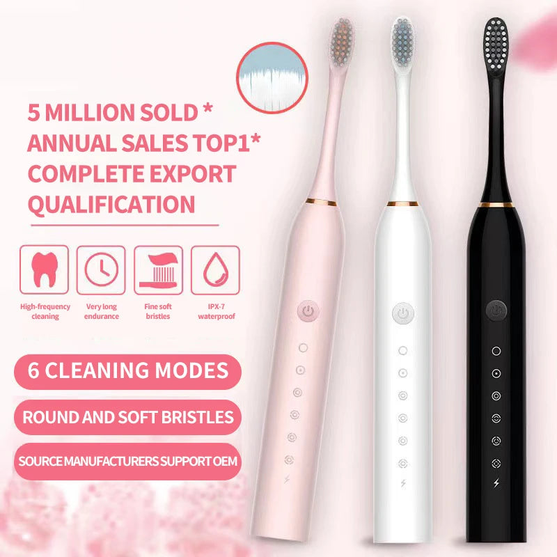 X3 Sonic Electric Toothbrush for Adults, USB Rechargeable Six-Mode Oral Care Brush with Two-Minute Brushing Cycle and 30-Second Zone Reminders