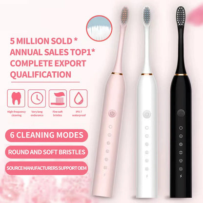 X3 Sonic Electric Toothbrush for Adults, USB Rechargeable Six-Mode Oral Care Brush with Two-Minute Brushing Cycle and 30-Second Zone Reminders