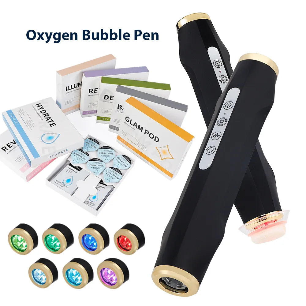 Facial Bubble Pen Machine Only with Five Vibration and Spin Levels, Eight LED Modes, White or Black Handheld Device, Care Kit Sold Separately