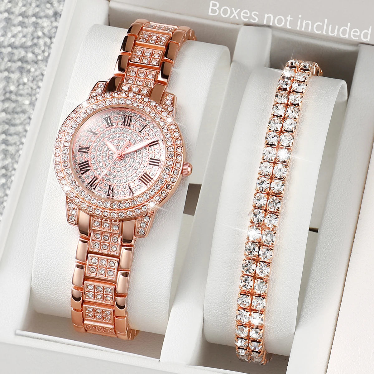 Women's Quartz Watch and Bracelet Set, Two-Piece Analog Fashion Accessories with 32mm Case in Gold, Silver or Rose Gold Tone Options, No Watch Box Included