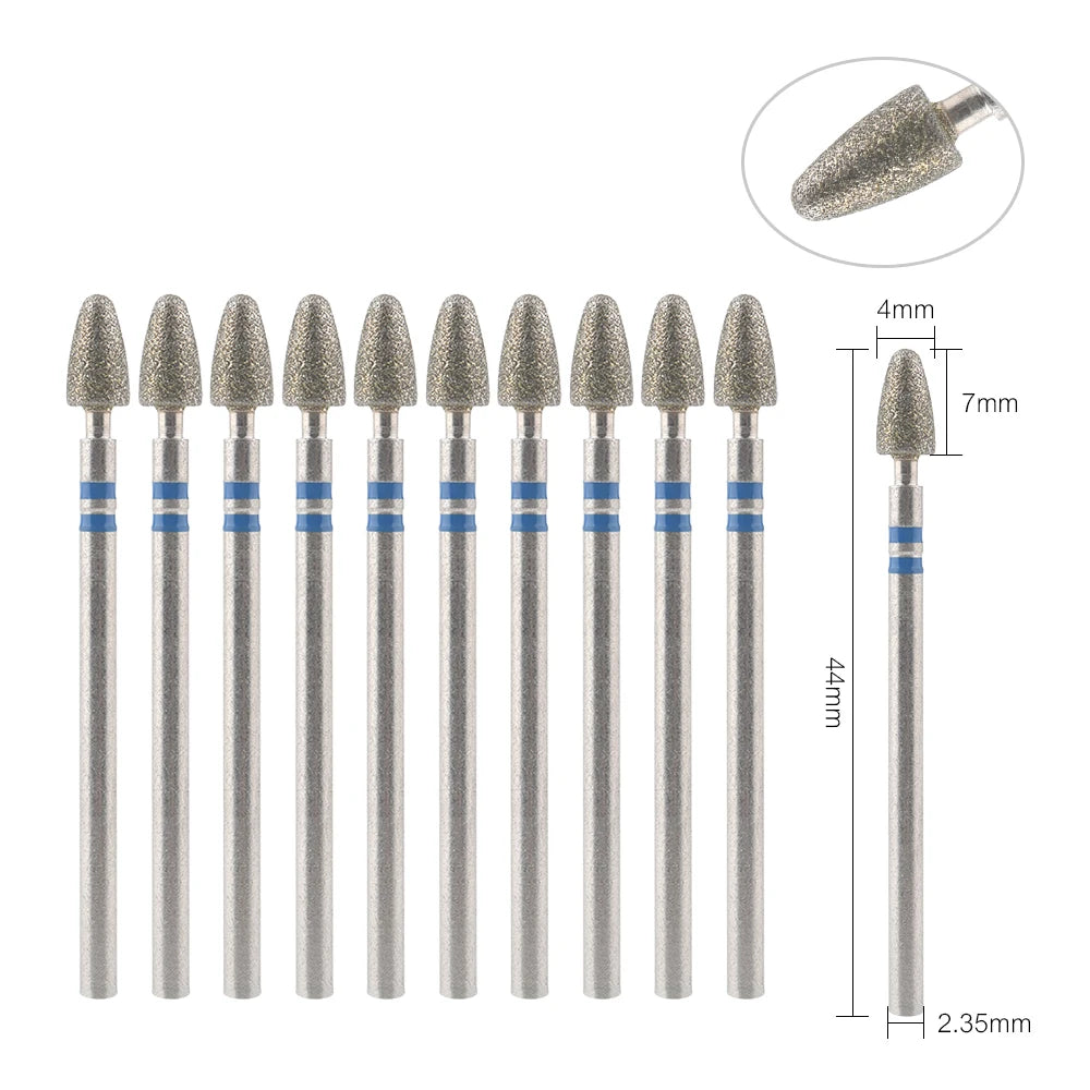 Diamond Nail Drill Bits, Listed 10-Piece Milling Accessories with 2.35mm Shanks, A-Series and Grade-Labeled Options for Professional Electric Manicure Filing