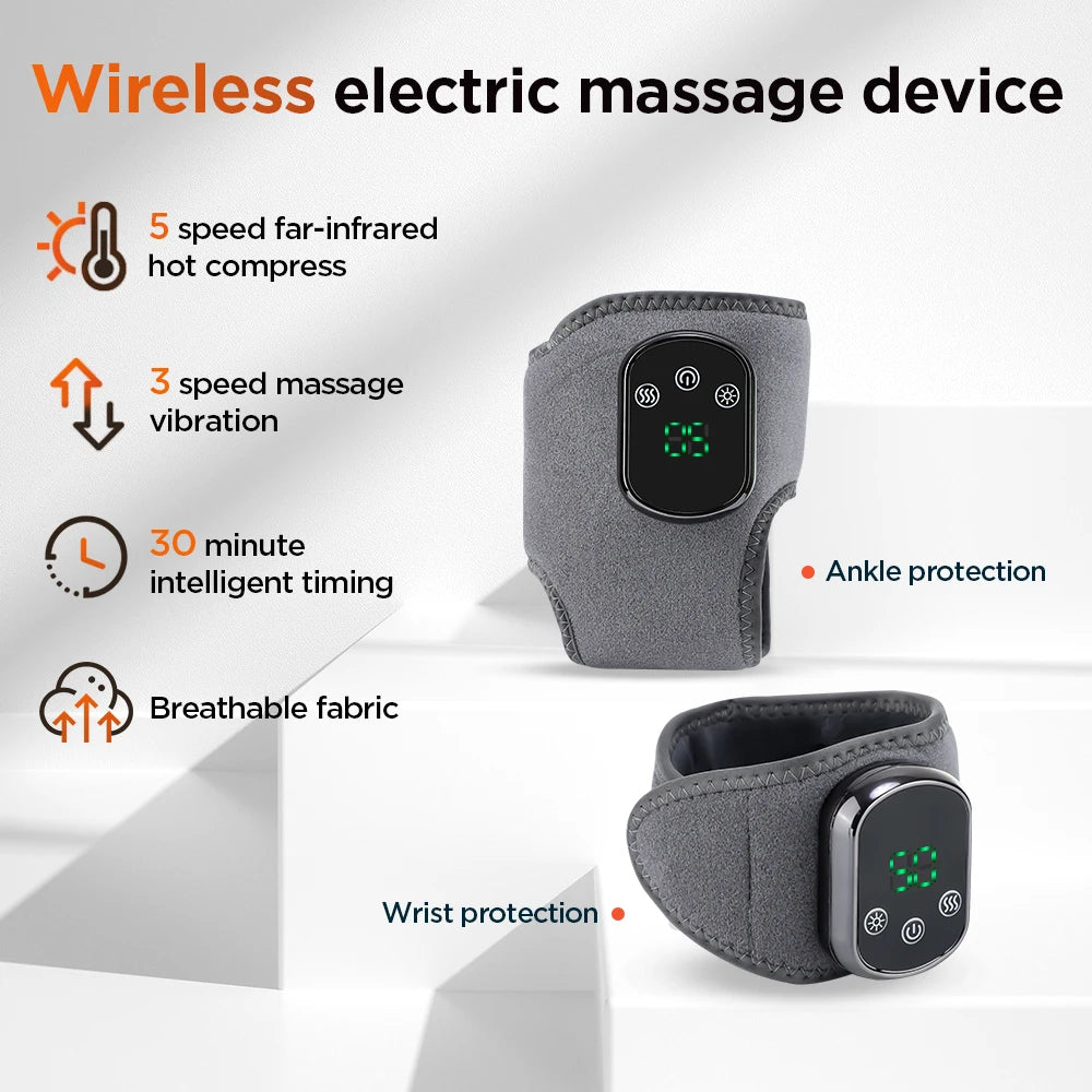 Cordless Heated Wrist or Ankle Massager with Five Heat Settings, Three Vibration Modes and 30-Minute Timer, Gray Type-C Rechargeable Single-Piece Wrap
