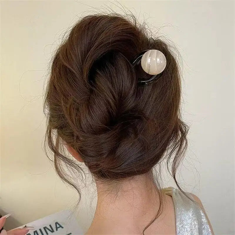 U-Shaped Hair Fork in Acrylic for Women's Bun and Updo Styling, Decorative Hair Stick with Green, Brown, Grey and Beige Labels Plus a Four-Piece Option