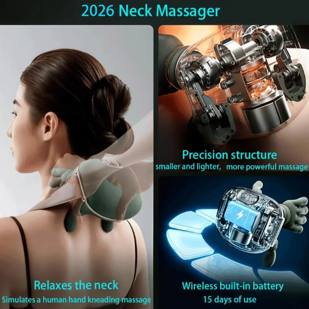 Wireless Neck and Back Massager with Heat, Battery-Powered 4D Shiatsu-Style Kneading Device in Green Silver Switch Option for Adult Relaxation Routines