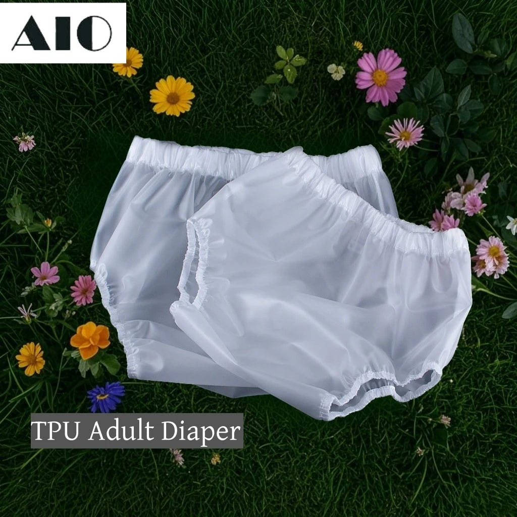 Adult Waterproof Diaper Covers 2-Pack, Reusable Easy-to-Clean TPU Personal Care Overpants in Clear or White with XS to XL Size Options