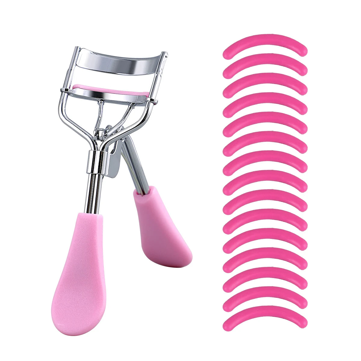 Stainless Steel Eyelash Curler with 15 Silicone Pads, Portable Lash Curling Tool in Seven Color Options for Everyday Makeup and Travel Beauty Kits