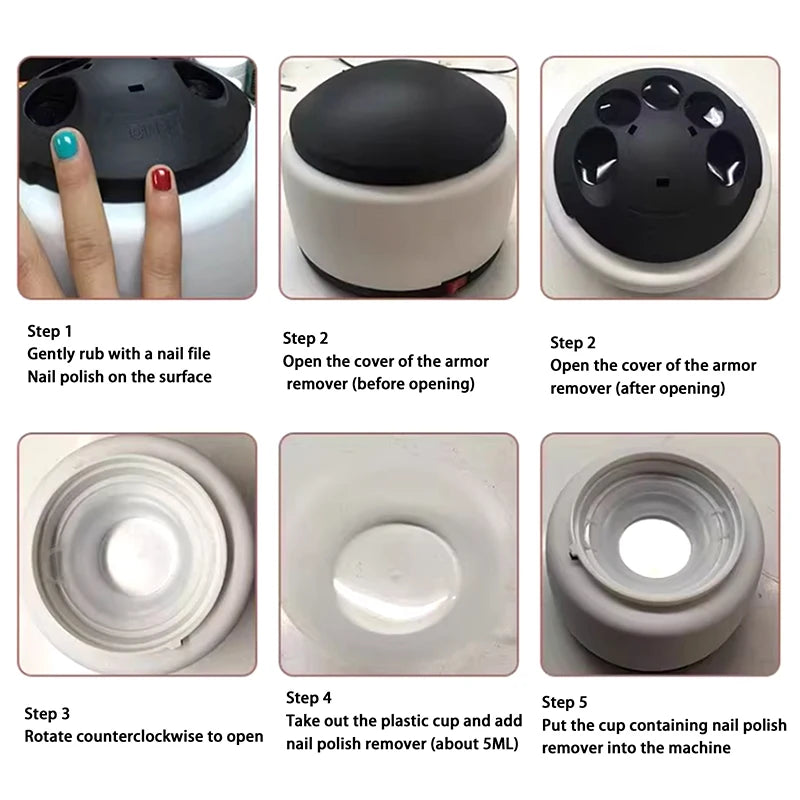 Electric Steam Nail Polish Remover with Listed 36W Power and 12V 3A Rating, PP Body, Silicone Pad, Remover Bowl and Two Covers, Four Plug Options