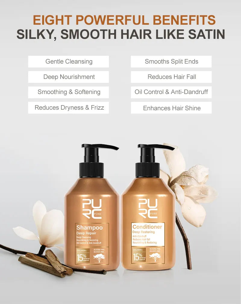 PURC Repair Damaged Hair Treatment  Morocco Argan Oil Amino Acid Keratin Smoothing Sulfate-Free Shampoo Conditioner Set Hair Car