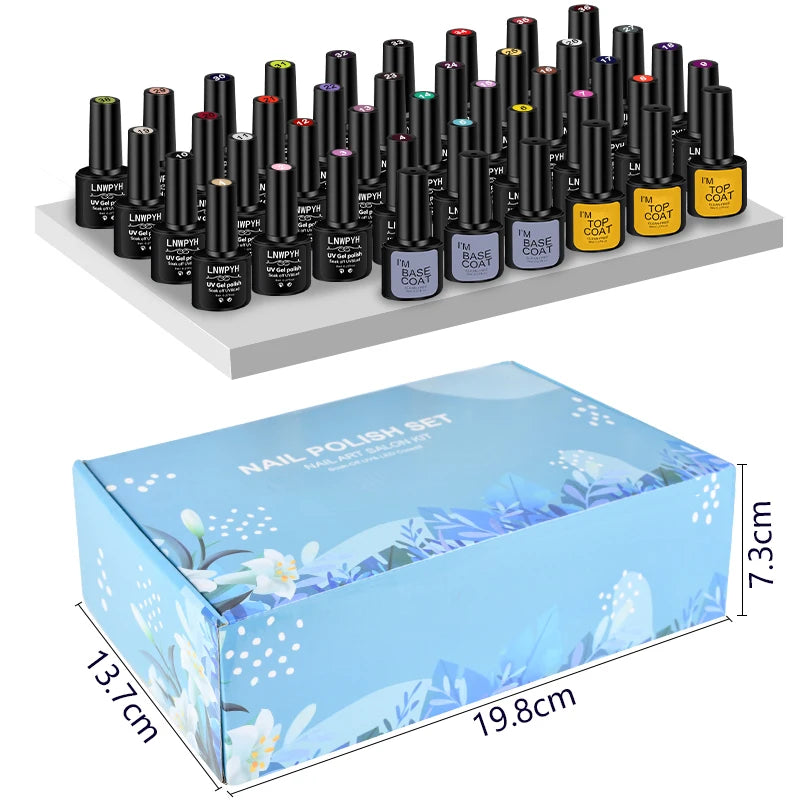 42-Piece Gel Nail Polish Kit, Semi-Permanent Soak-Off UV LED Varnish Set with Base and Top Coat Reference for Adult DIY Manicure and Nail Art