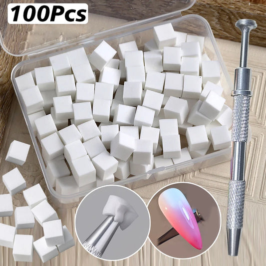 Ombre Nail Art Sponges, Square Gradient Manicure Tools with 50- or 100-Piece Pack Options, Selected Boxed Sets and Separate Clip for DIY Color Blending