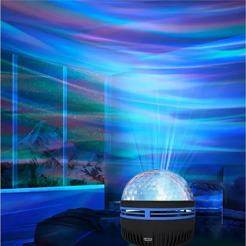 RGB Projection Night Light with Remote Control, USB 5V LED Lamp with Removable Shade in Aurora or Water Ripple Options for Bedroom, Game Room and Party Decor