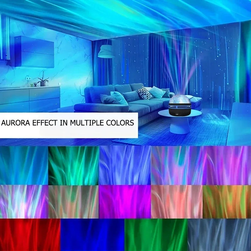 RGB Projection Night Light with Remote Control, USB 5V LED Lamp with Removable Shade in Aurora or Water Ripple Options for Bedroom, Game Room and Party Decor