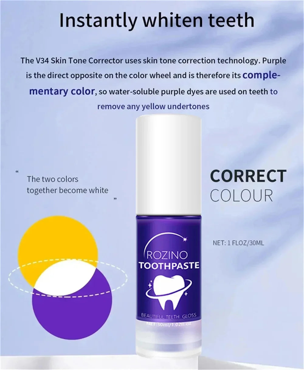 V34 Purple Toothpaste Serum with Color-Correcting Concept, 1-Piece, 2-Piece or Seven-Piece Box Options for Label-Guided Adult Oral Care Routines