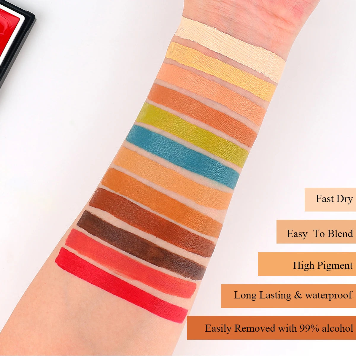 Alcohol Activated SFX Makeup Palette by Depvision with 12 Listed Colors for Simulated Bruise and Wound Effects, Halloween Costume, Cosplay and Stage Styling