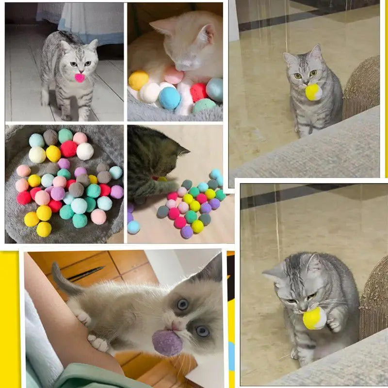 Cat Pom Pom Balls in Colorful Polyester, Listed 3 cm Plush Puff Toys for Supervised Indoor Chase and Batting Play, 20 to 500 Piece Pack Options