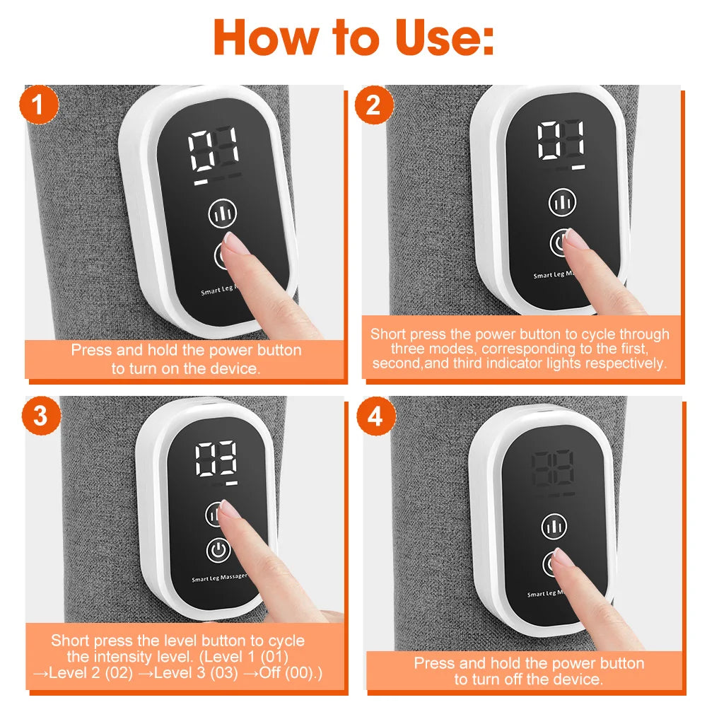 Three-Mode Calf Air Massager with 15-Minute Timer, 1800mAh Rechargeable Battery, Linen Mesh Wrap and One- or Three-Level Single and Pair Options