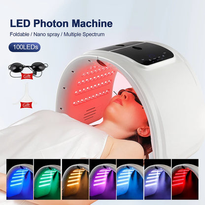 Seven-Color LED Skin Care Device with 100 LEDs, Foldable ABS Design and Touch Controls, Separate Spray or No-Spray Versions with Four Plug Options