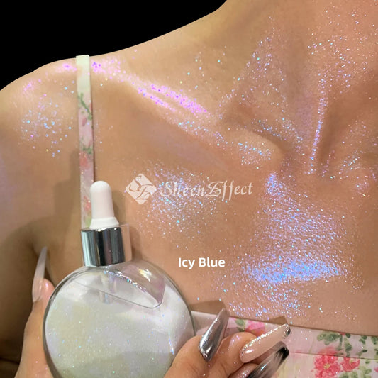 Body and Face Glitter Highlighter by Sheeneffect with Diamond Dry Oil Description, Eight Named Shade Options for Party, Festival and Evening Makeup