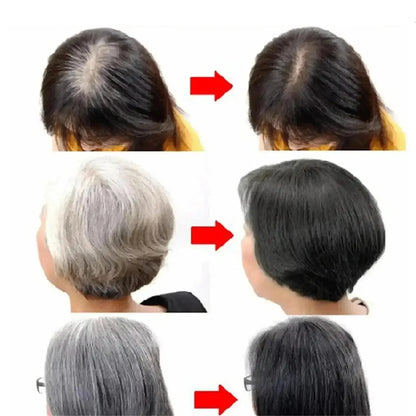 Gray Hair Care Serum with Black Spray and Cosmetic Coverage References, Single or Promotional Purchase Labels for Women and Men Grooming Routines