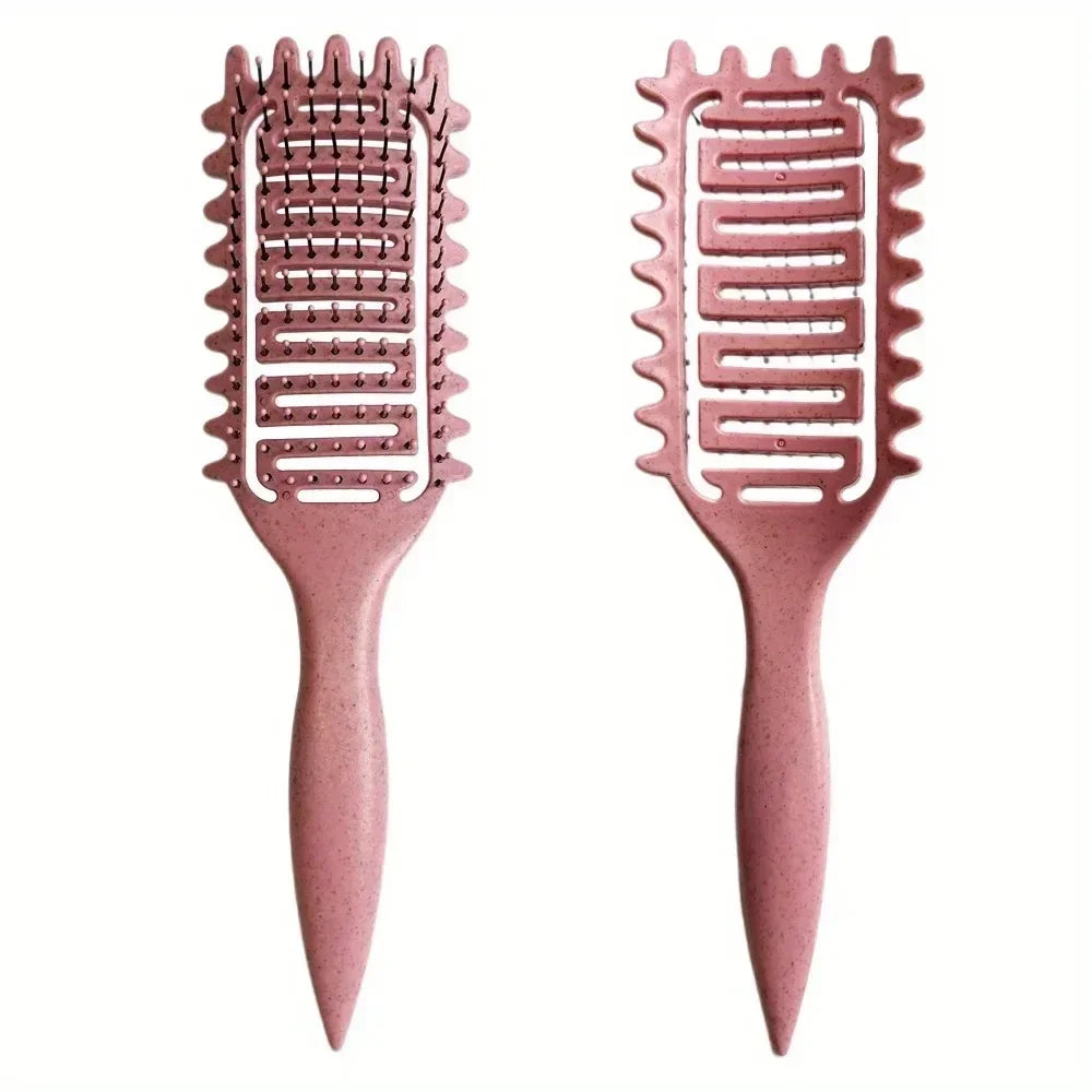Vented Curl Defining Brush with Listed Wheat Straw and Nylon Materials, 24cm Single Detangling Styling Tool in Purple, Pink, Beige or Green for Home Hair Care