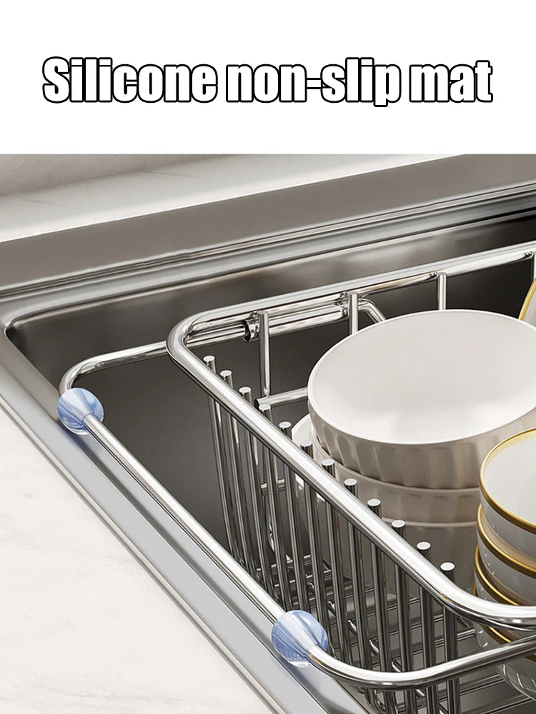 Telescopic Sink Drain Basket, Stainless Steel Expandable Dish Drying Rack with Medium or Large Size Options for Kitchen Cups, Plates and Produce Rinsing
