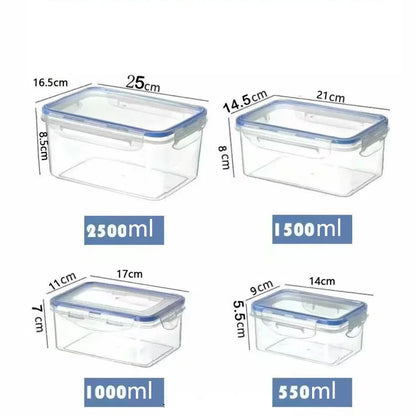 Rectangular Refrigerator Storage Box with Lid, White Plastic Food Container for Lunch Portions and Leftovers in 500ml to 2500ml or Four-Piece Set Options